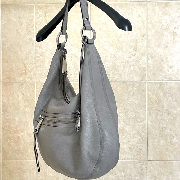 SOLD 😃 Michael Kors Gray Leather Slouch Purse w. Chrome Hardware - Picture 8 of 11
